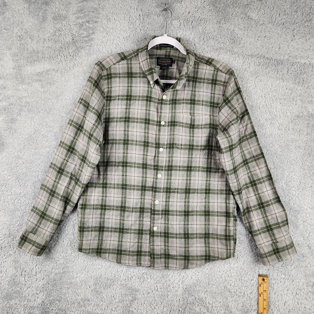 Pendleton Sir Pendleton Shirt Mens Large Green Plaid Wool Flannel Button Outdoor